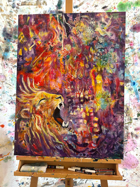 "The Roar Of The Rising Lion" - Original Acrylic Painting on Canvas